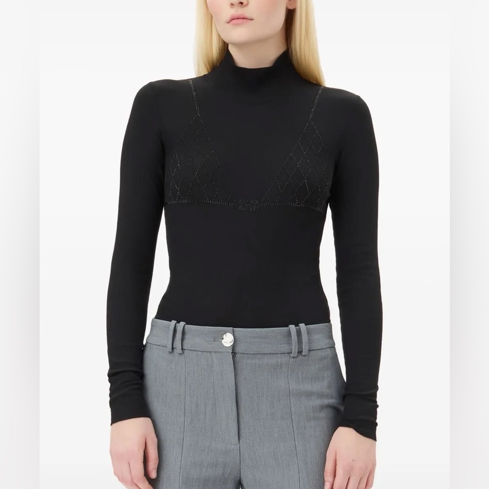 Ganni Ribbed Rhinestone Turtleneck Top Size XS